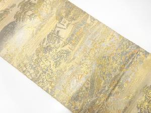 服部織物製　こはく錦　二重箔金閣寺模様織り出し袋帯